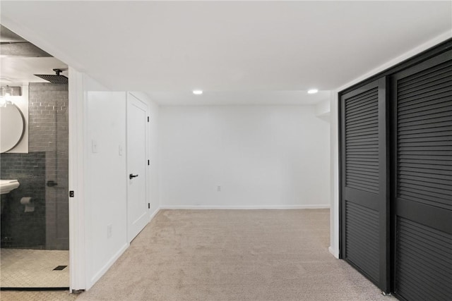 213 Thistle Dr, West Mifflin, PA 15122 - unfurnished bedroom with light colored carpet, a closet, recessed lighting, and connected bathroom