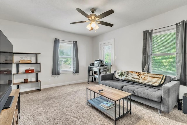 18 Allegheny Ave, South Fayette, PA 15031 - carpeted living area with a ceiling fan and baseboards