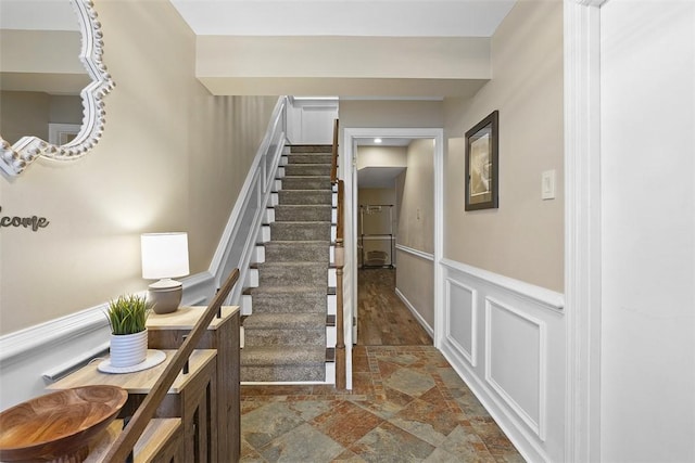 401 Olde Ingomar Ct, Mccandless, PA 15237 - stairs with stone finish floors and a wainscoted wall