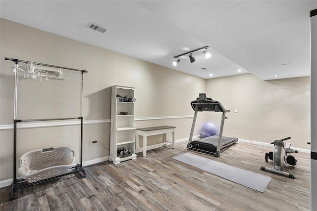 401 Olde Ingomar Ct, Mccandless, PA 15237 - workout area featuring wood finished floors and rail lighting