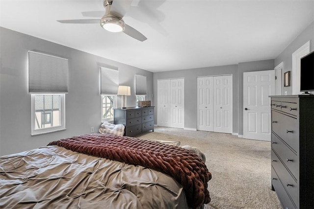 401 Olde Ingomar Ct, Mccandless, PA 15237 - bedroom featuring two closets, carpet flooring, and ceiling fan