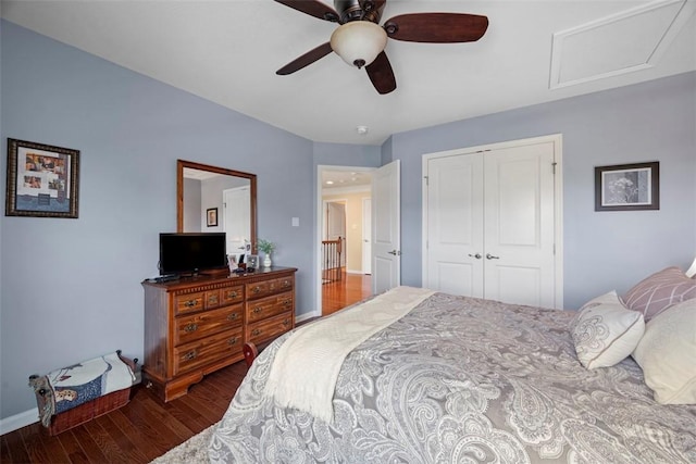 743 Packsaddle Trl, Richland, PA 15044 - bedroom featuring a closet, wood finished floors, attic access, and ceiling fan