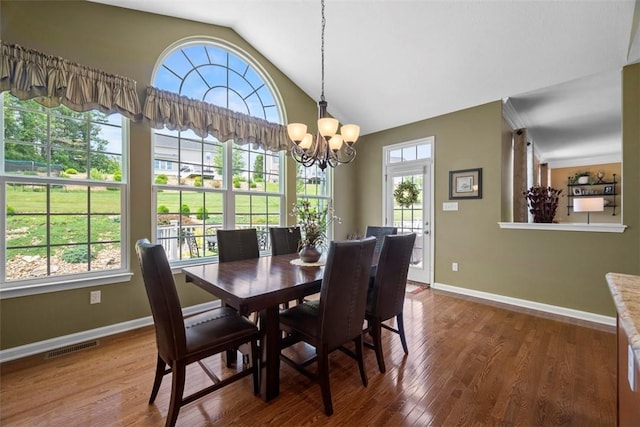 743 Packsaddle Trl, Richland, PA 15044 - dining area featuring a chandelier, wood finished floors, and vaulted ceiling