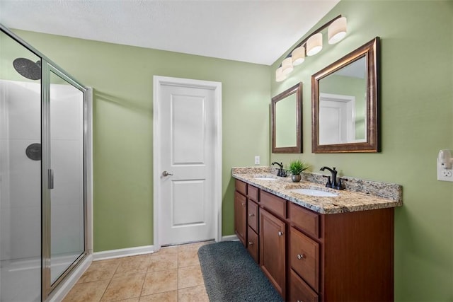 743 Packsaddle Trl, Richland, PA 15044 - bathroom with a shower stall, double vanity, and tile patterned flooring
