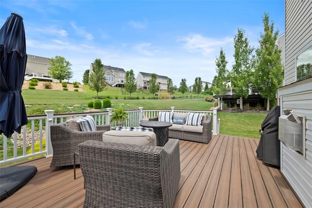 743 Packsaddle Trl, Richland, PA 15044 - wooden terrace featuring an outdoor living space, a yard, and a residential view