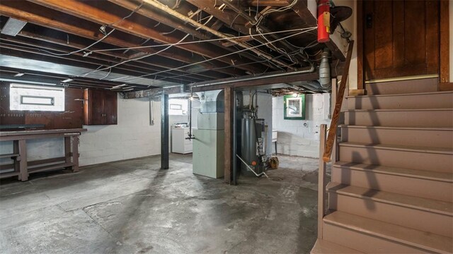 304 Wylie Ave, Elizabeth Twp/Boro, PA 15037 - below grade area with water heater, washer / clothes dryer, and stairs