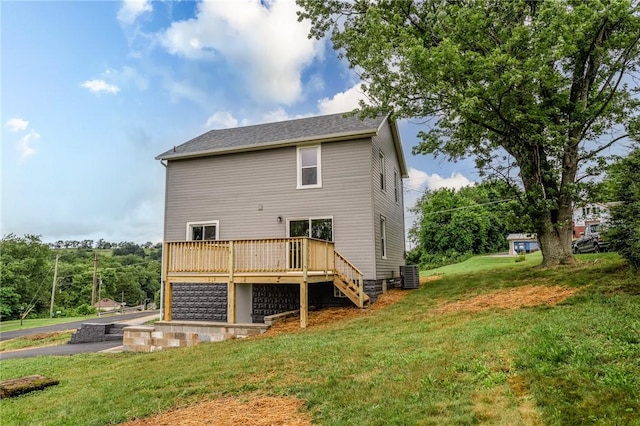 1451 W Pittsburgh St, East Huntingdon, PA 15683 - back of house featuring a wooden deck, a yard, and stairway