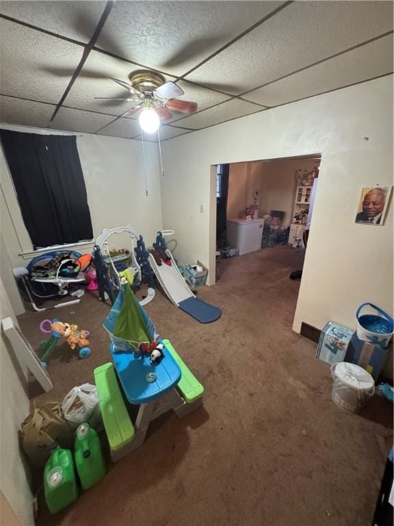 125 Frazier Ave, Stowe Twp, PA 15136 - game room featuring ceiling fan, carpet floors, and a drop ceiling