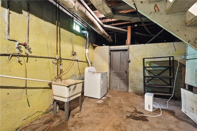 2505 Gable St, South Side, PA 15210 - unfinished basement with washer / clothes dryer and a sink