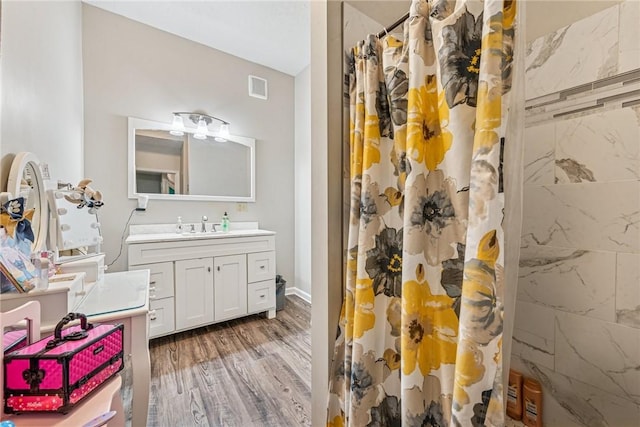 27 Richeyville Rd, Centerville, PA 15358 - full bathroom with vanity, wood finished floors, and curtained shower