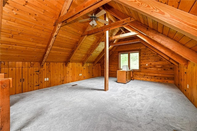 117 Oak Dr, Forward Twp But, PA 16033 - additional living space featuring wooden walls, wooden ceiling, carpet floors, and a ceiling fan