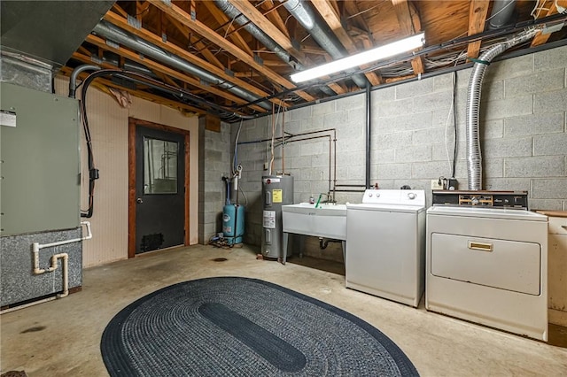 117 Oak Dr, Forward Twp But, PA 16033 - laundry area with water heater, separate washer and dryer, and concrete block wall
