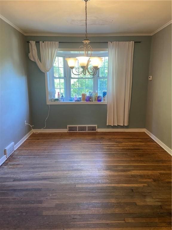 175 Crescent Hills Rd, Penn Hills, PA 15235 - unfurnished dining area with crown molding, a chandelier, and dark wood finished floors