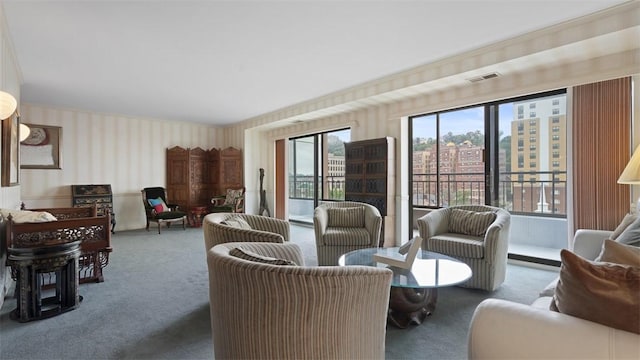 220 N Dithridge St Unit 1001, Oakland, PA 15213 - living room featuring carpet flooring and wallpapered walls