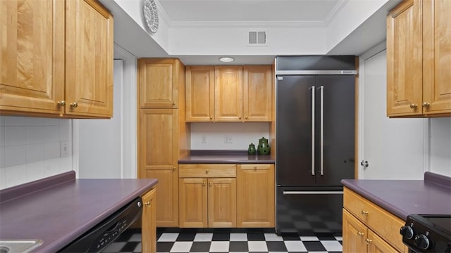 220 N Dithridge St Unit 1001, Oakland, PA 15213 - kitchen featuring built in fridge, tile patterned floors, dark countertops, stove, and crown molding