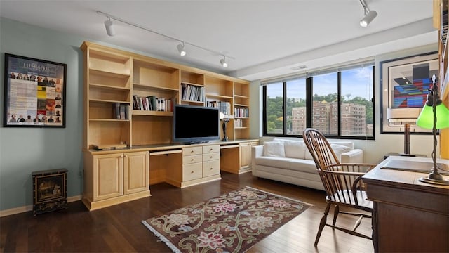 220 N Dithridge St Unit 1001, Oakland, PA 15213 - office with rail lighting, dark wood finished floors, and built in desk