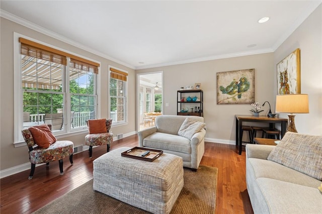 1500 Zenith Ct, Upper St Clair, PA 15241 - living area with ornamental molding, hardwood / wood-style flooring, and recessed lighting