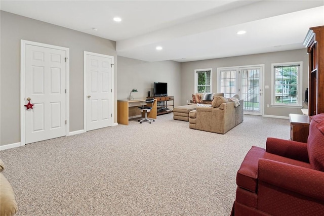1500 Zenith Ct, Upper St Clair, PA 15241 - living room with light colored carpet, a desk, and recessed lighting