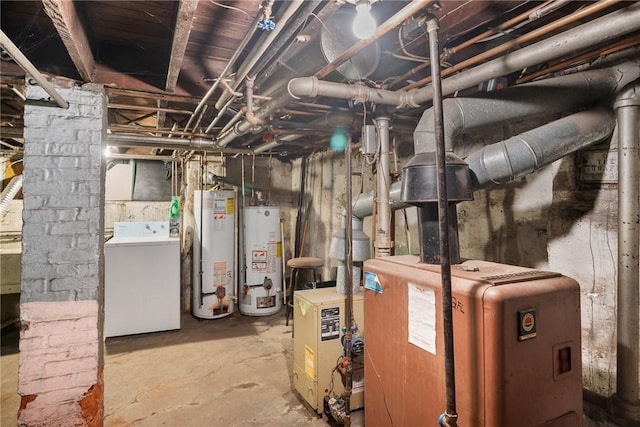 97 N Euclid Ave, Bellevue, PA 15202 - unfinished basement with washer / dryer, water heater, and a heating unit