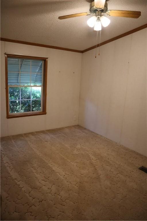 115 Pike Ave, North Beaver Twp, PA 16102 - carpeted spare room featuring a textured ceiling, ceiling fan, and ornamental molding