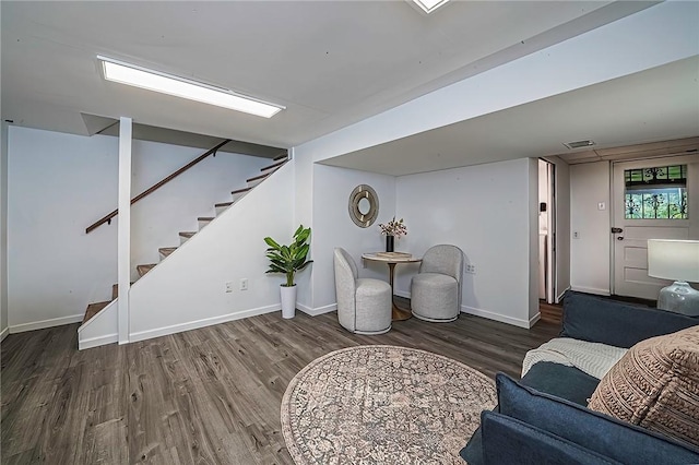 150 Dover Dr, Moon/Crescent Twp, PA 15108 - living area featuring wood finished floors and stairway