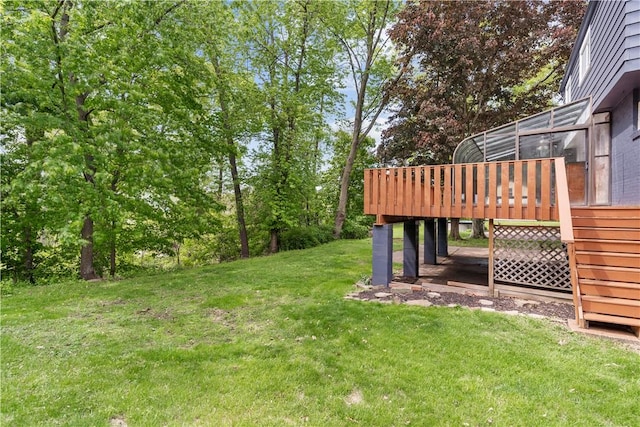 150 Dover Dr, Moon/Crescent Twp, PA 15108 - view of grassy yard with a deck and stairway
