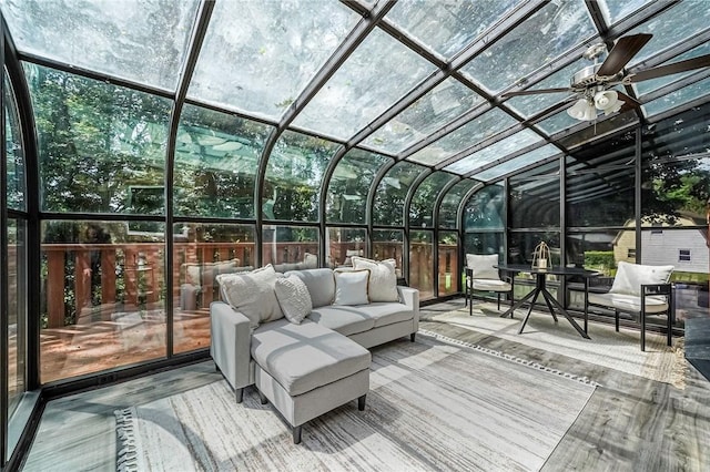 150 Dover Dr, Moon/Crescent Twp, PA 15108 - sunroom / solarium featuring outdoor lounge area, a ceiling fan, and outdoor dining area
