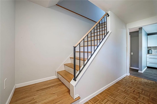 150 Dover Dr, Moon/Crescent Twp, PA 15108 - staircase featuring baseboards and parquet flooring