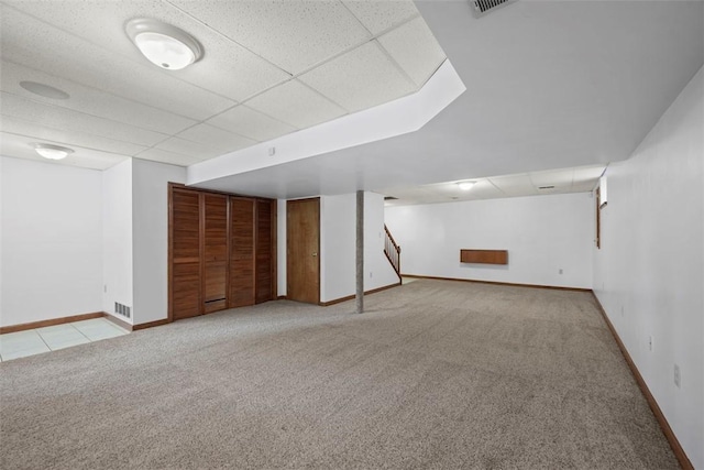 105 Averys Way, Cranberry Twp, PA 16066 - finished below grade area featuring carpet flooring, stairway, and a drop ceiling