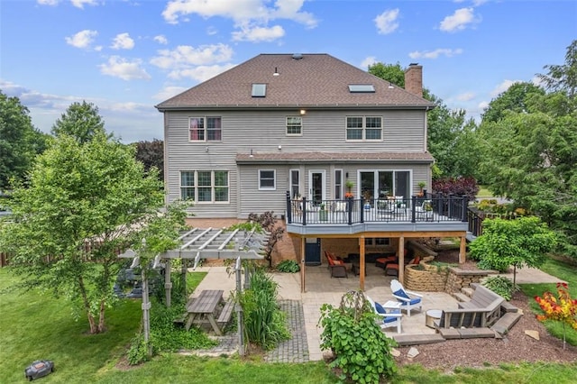 105 Averys Way, Cranberry Twp, PA 16066 - back of property with a wooden deck, a patio, a chimney, an outdoor living space, and a pergola