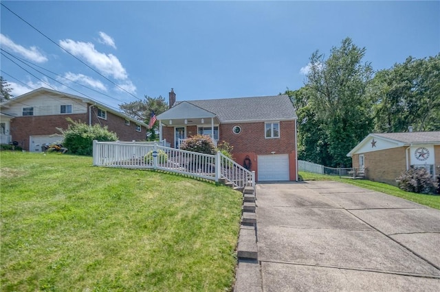 628 Illini, Monroeville, PA 15146 - view of front of property featuring brick siding, a front lawn, an attached garage, concrete driveway, and a porch