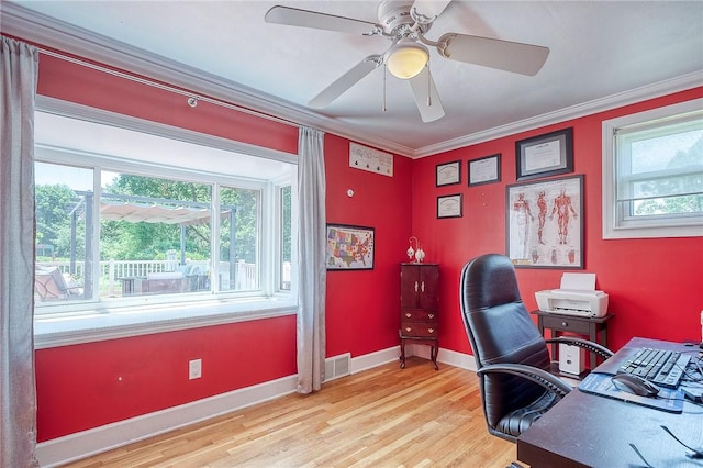 628 Illini, Monroeville, PA 15146 - home office with light wood-style floors, ornamental molding, and ceiling fan