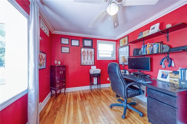 628 Illini, Monroeville, PA 15146 - office area featuring wood finished floors, a ceiling fan, and ornamental molding