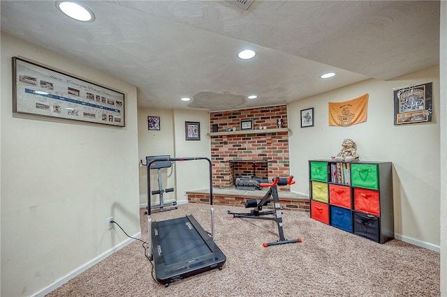 628 Illini, Monroeville, PA 15146 - workout area featuring carpet, recessed lighting, and a fireplace