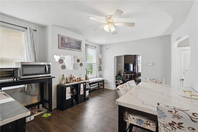 302 Midland Ave, Carnegie, PA 15106 - dining space with a ceiling fan and dark wood-style floors