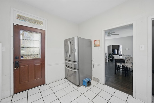 302 Midland Ave, Carnegie, PA 15106 - kitchen with stainless steel refrigerator with ice dispenser, ceiling fan, and light tile patterned flooring