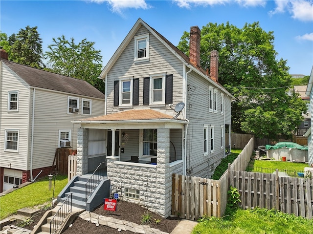 302 Midland Ave, Carnegie, PA 15106 - view of front of house featuring a porch and a chimney