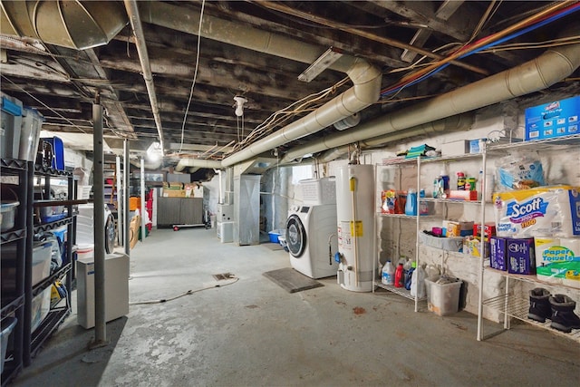302 Midland Ave, Carnegie, PA 15106 - unfinished basement with washer / clothes dryer, water heater, and heating unit