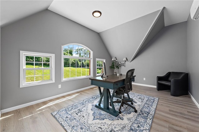 548 Lang Rd, Sewickley Heights, PA 15143 - office space with vaulted ceiling, light wood-type flooring, and an AC wall unit