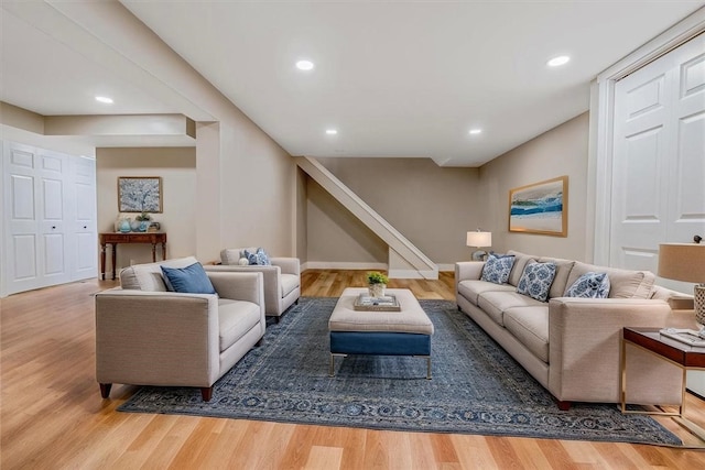 5241 Gardenville, Bethel Park, PA 15236 - living area with stairs, wood finished floors, and recessed lighting