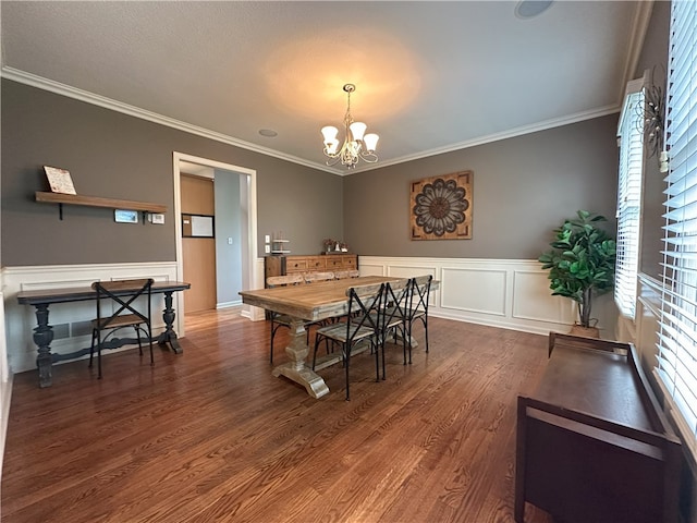 178 Foxchase Dr, North Strabane, PA 15317 - dining area with a chandelier, ornamental molding, healthy amount of natural light, wood finished floors, and a wainscoted wall