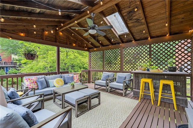 130 Kent Dr, Upper St Clair, PA 15241 - deck with outdoor lounge area and ceiling fan