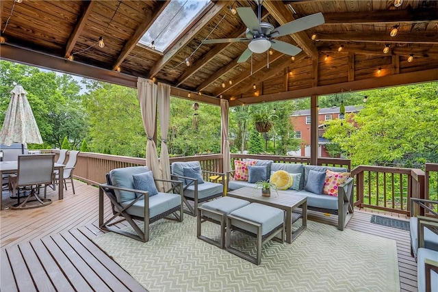 130 Kent Dr, Upper St Clair, PA 15241 - deck with an outdoor hangout area, a ceiling fan, and outdoor dining area