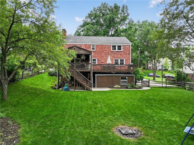 130 Kent Dr, Upper St Clair, PA 15241 - rear view of property featuring a deck, a fenced backyard, stairs, and a chimney