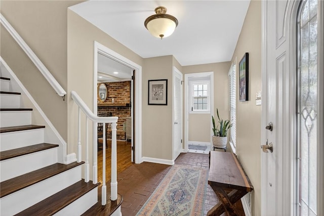 130 Kent Dr, Upper St Clair, PA 15241 - entrance foyer with brick flooring and stairway