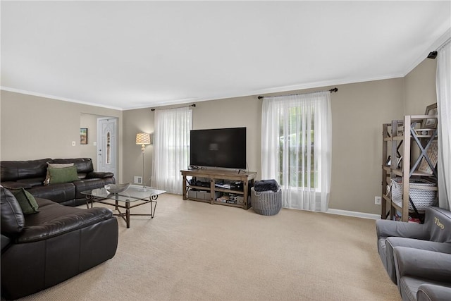 130 Kent Dr, Upper St Clair, PA 15241 - carpeted living room featuring healthy amount of natural light and ornamental molding