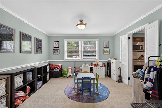 130 Kent Dr, Upper St Clair, PA 15241 - rec room featuring carpet and ornamental molding
