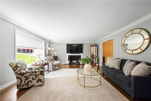 1061 Apple Hill Ln, Mccandless, PA 15101 - living room with wood finished floors, crown molding, and a fireplace