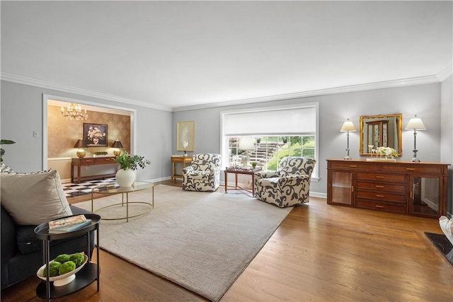 1061 Apple Hill Ln, Mccandless, PA 15101 - living room featuring crown molding, a chandelier, and wood finished floors