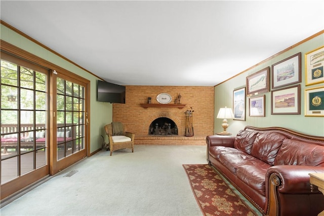 1061 Apple Hill Ln, Mccandless, PA 15101 - living area with carpet flooring, crown molding, and a fireplace